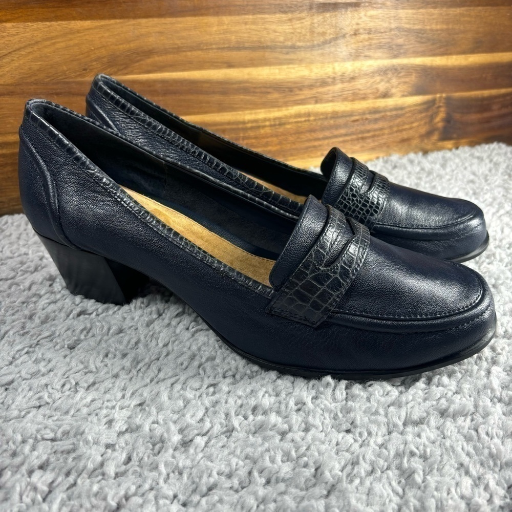 Michelle D Navy Leather Croc-Accent Loafers